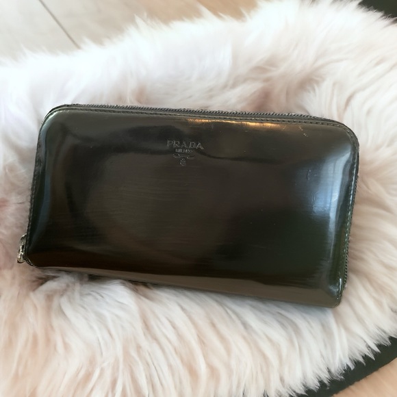 Prada Handbags - LUX | PRADA Milano Black Patent Leather Zip Wallet